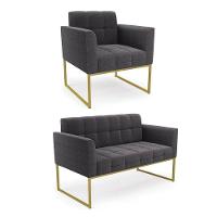 Namoradeira E Poltrona Industrial Dourado Elisa Bouclê Grafite D03 - DRossi - 1