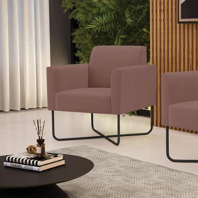 Poltrona Base X Industrial Preto Marisa Veludo Rose