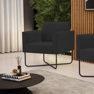 Poltrona Base X Industrial Preto Marisa Veludo Preto