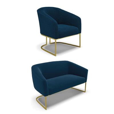 Sofá Namoradeira E Poltrona Industrial Dourado Stella Bouclê D03 - DRossi Azul