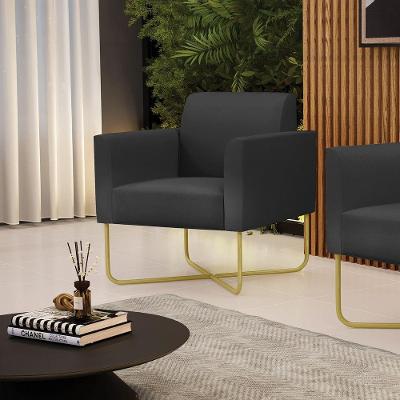Poltrona Marisa Base X Industrial Corino Dourado Preto D'Rossi