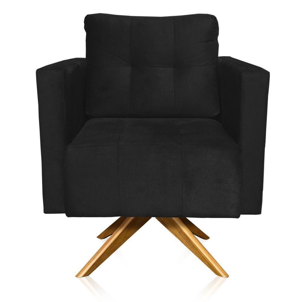 Kit 2 Poltronas Giratória Livia Suede Base De Madeira Ma30 D01 - DRossi Preto - 2