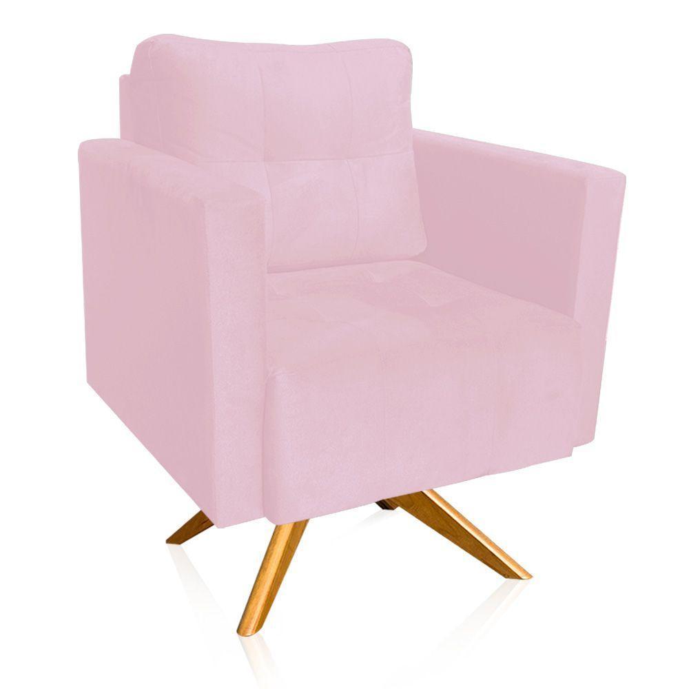 Poltrona Giratória Livia Suede Base De Madeira Ma30 D01 - DRossi Rosa Bebê - 1