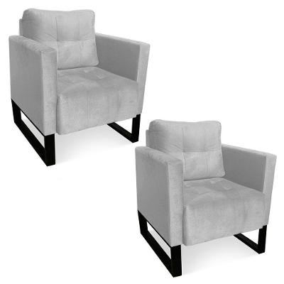 Kit 2 Poltronas Livia Suede Base Industrial Preto D01 - DRossi Cinza