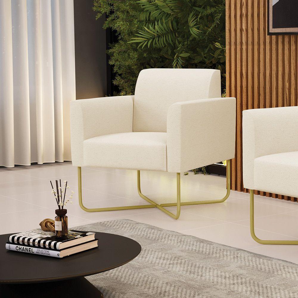 Poltrona Base X Industrial Dourado Marisa Linho D03 - DRossi A19 Bege - 4