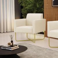 Poltrona Base X Industrial Dourado Marisa Linho D03 - DRossi A19 Bege