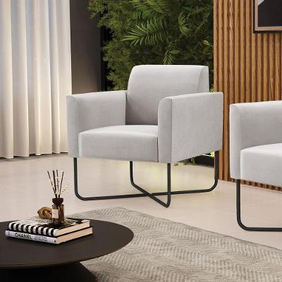 Poltrona Base X Industrial Preto Marisa Veludo Cinza