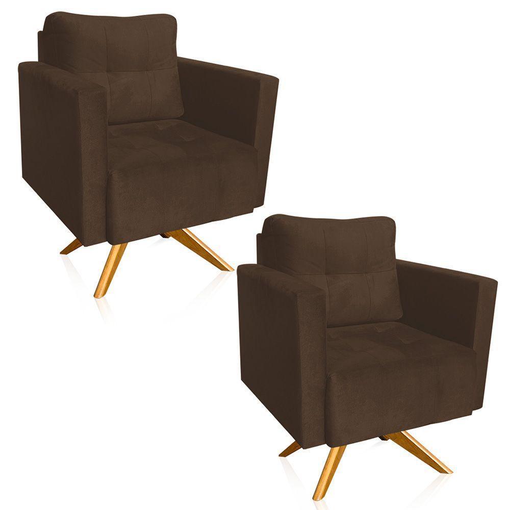 Kit 2 Poltronas Giratória Livia Suede Base De Madeira Ma30 D01 - DRossi Marrom - 1