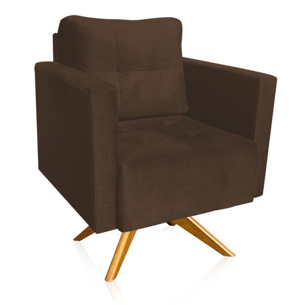 Kit 2 Poltronas Giratória Livia Suede Base De Madeira Ma30 D01 - DRossi Marrom - 6
