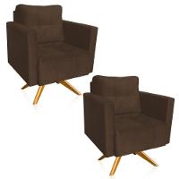 Kit 2 Poltronas Giratória Livia Suede Base De Madeira Ma30 D01 - DRossi Marrom - 1
