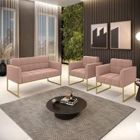 Namoradeira E 2 Poltronas Industrial Dourado Elisa Bouclê Rosê D03 - DRossi - 8