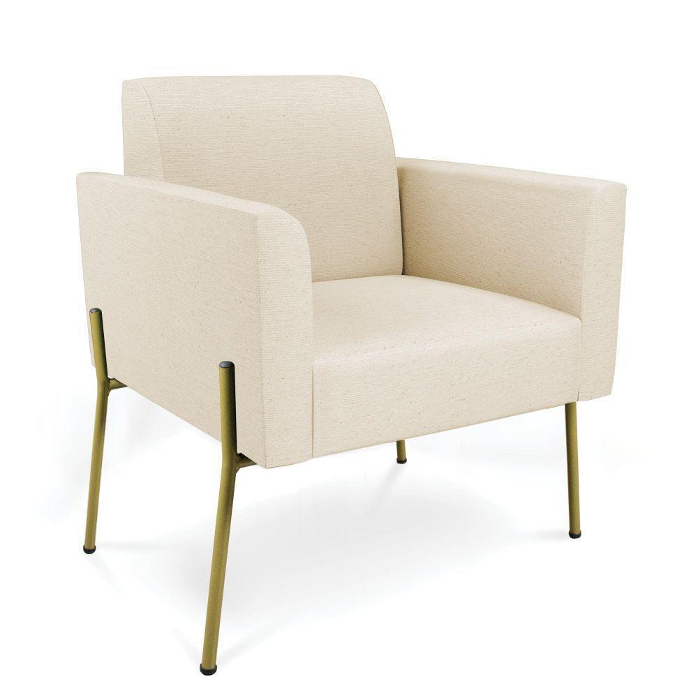 Sofá Namoradeira E Poltrona Pé De Ferro Dourado Marisa Linho Bege - 4