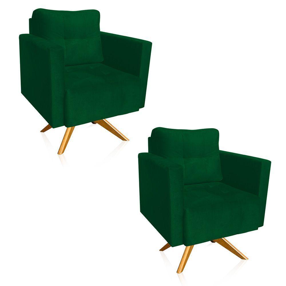 Kit 2 Poltronas Giratória Livia Suede Base De Madeira Ma30 D01 - DRossi Verde - 1