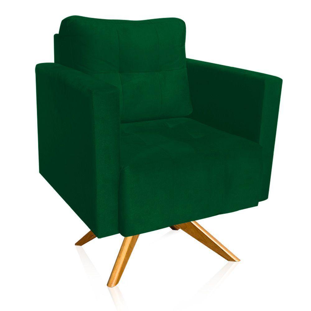 Kit 2 Poltronas Giratória Livia Suede Base De Madeira Ma30 D01 - DRossi Verde - 2