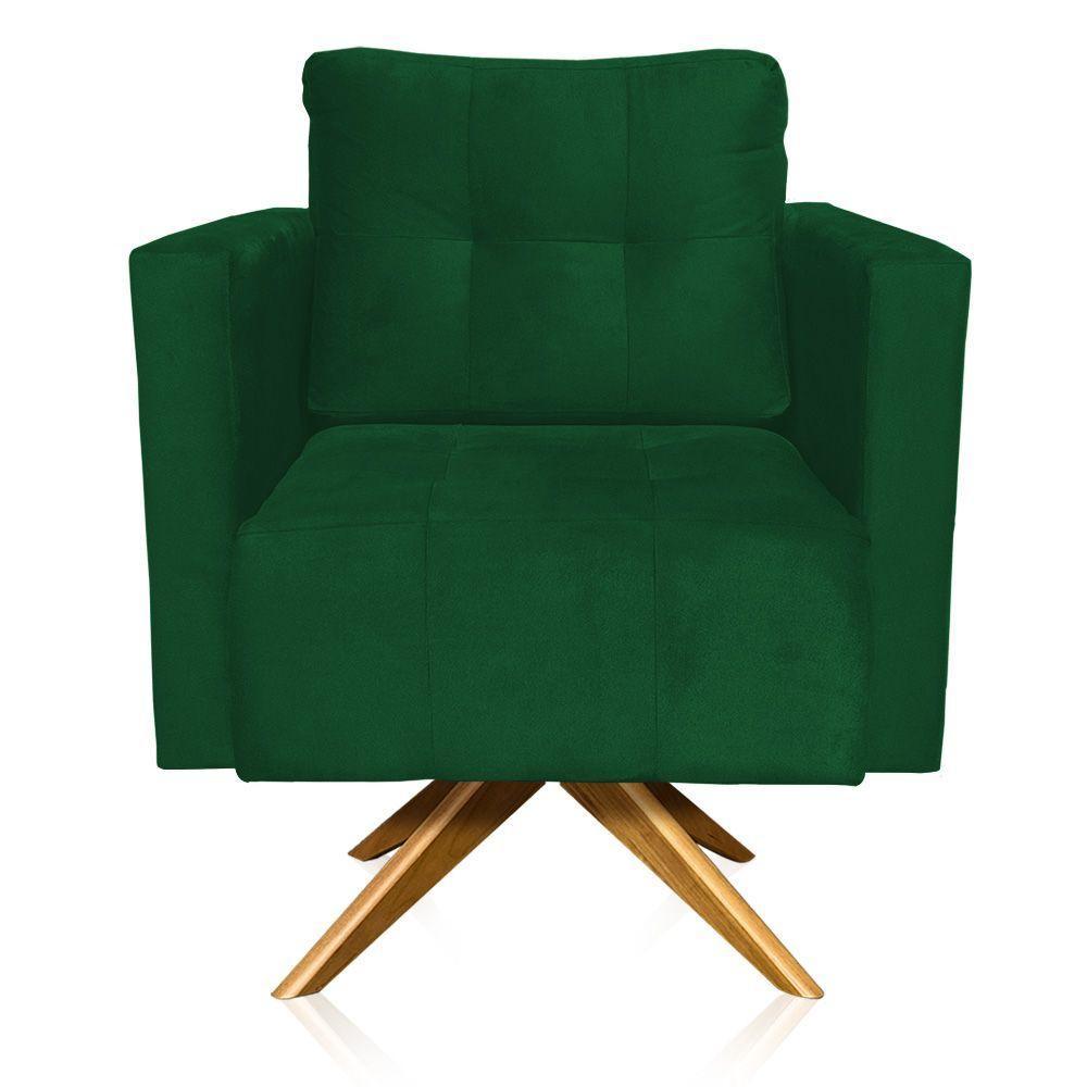 Kit 2 Poltronas Giratória Livia Suede Base De Madeira Ma30 D01 - DRossi Verde - 4