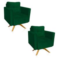 Kit 2 Poltronas Giratória Livia Suede Base De Madeira Ma30 D01 - DRossi Verde - 1
