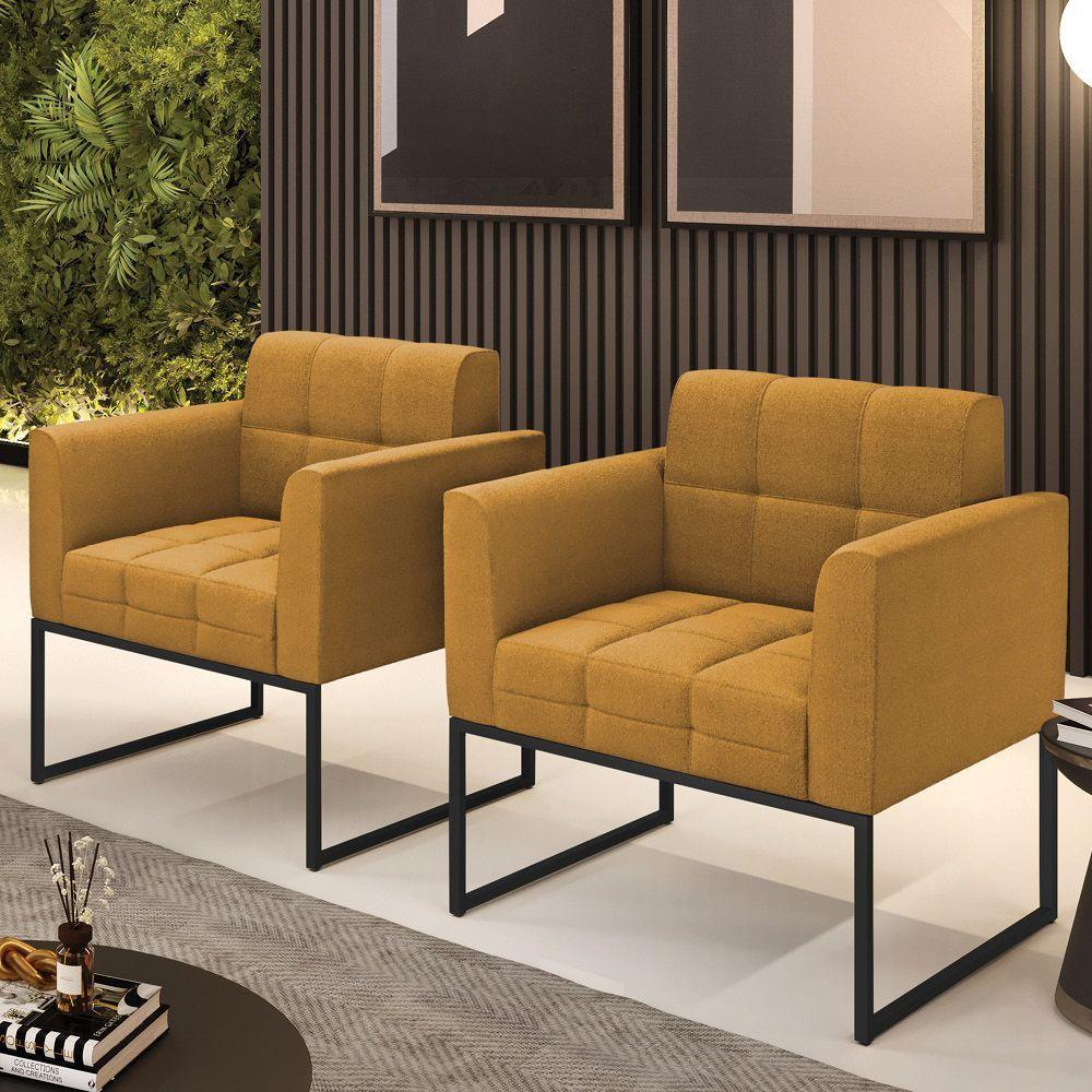 Poltrona Decorativa Industrial Preto Kit 2 Elisa Bouclê Mostarda D03 - DRossi - 5