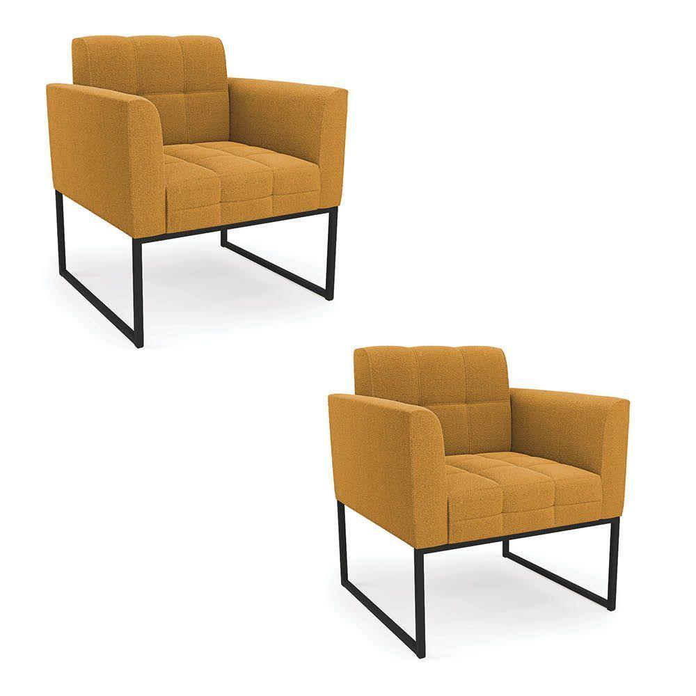 Poltrona Decorativa Industrial Preto Kit 2 Elisa Bouclê Mostarda D03 - DRossi - 8