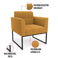 Poltrona Decorativa Industrial Preto Kit 2 Elisa Bouclê Mostarda D03 - DRossi - 6