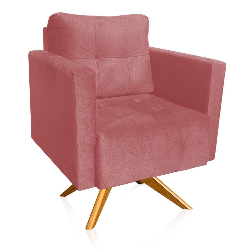 Poltrona Giratória Livia Suede Base De Madeira Ma30 D01 - DRossi Rose - 1