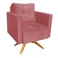 Poltrona Giratória Livia Suede Base De Madeira Ma30 D01 - DRossi Rose - 1