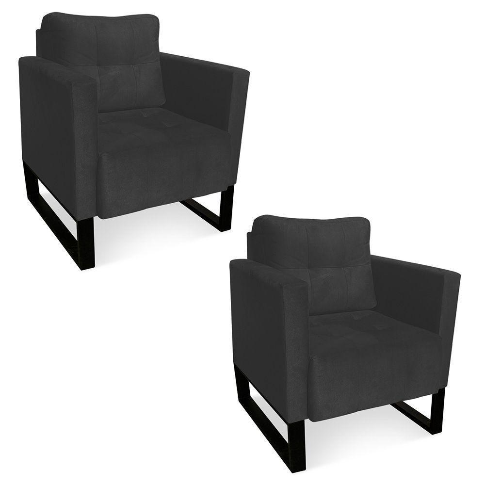 Kit 2 Poltronas Livia Suede Base Industrial Preto D01 - DRossi Grafite - 1