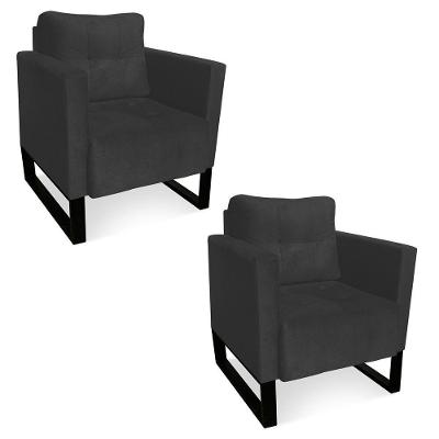 Kit 2 Poltronas Livia Suede Base Industrial Preto D01 - DRossi Grafite