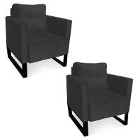 Kit 2 Poltronas Livia Suede Base Industrial Preto D01 - DRossi Grafite - 1