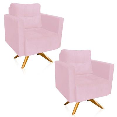 Kit 2 Poltronas Giratória Livia Suede Base De Madeira Ma30 D01 - DRossi Rosa Bebê