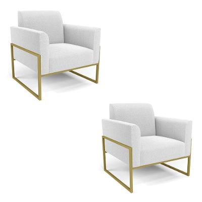 Poltrona Sala Estar Industrial Alta Dourado Kit 2 Marisa Bouclê Off White D03 - DRossi