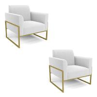 Poltrona Sala Estar Industrial Alta Dourado Kit 2 Marisa Bouclê Off White D03 - DRossi - 1