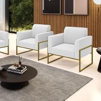 Poltrona Sala Estar Industrial Alta Dourado Kit 2 Marisa Bouclê Off White D03 - DRossi - 2