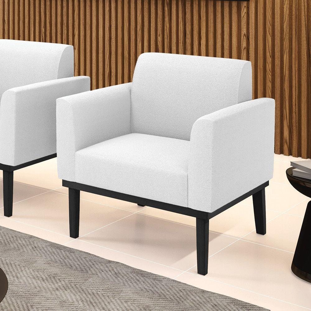 Poltrona Para Sala Base Madeira Preto Marisa Bouclê Off White D03 - DRossi - 2