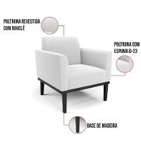 Poltrona Para Sala Base Madeira Preto Marisa Bouclê Off White D03 - DRossi - 3