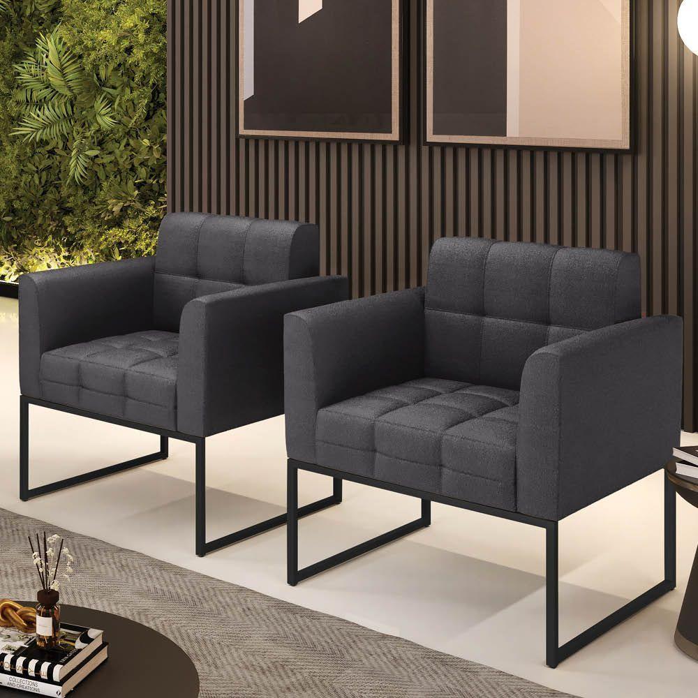 Poltrona Decorativa Industrial Preto Kit 2 Elisa Bouclê Grafite D03 - DRossi - 5