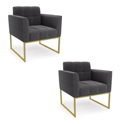 Poltrona Decorativa Industrial Dourado Kit 2 Elisa Bouclê Grafite D03 - DRossi