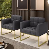 Poltrona Decorativa Industrial Dourado Kit 2 Elisa Bouclê Grafite D03 - DRossi - 7