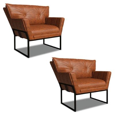 Poltrona Sala Industrial Preto Kit 2 Anitta Sintético Pu Nozes D03 - DRossi