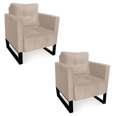 Kit 2 Poltronas Livia Suede Base Industrial Preto D01 - DRossi Bege