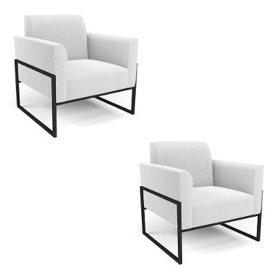 Kit 2 Poltronas Sala De Estar Industrial Marisa D03 Bouclé Off White Preto D Rossi