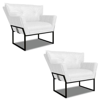 Poltrona Sala Industrial Preto Kit 2 Anitta Sintético Pu Branco D03 - DRossi