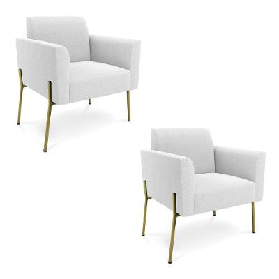 Poltrona Sala Estar Pé Ferro Dourado Kit 2 Marisa Bouclê Off White D03 - DRossi