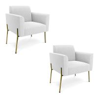 Poltrona Sala Estar Pé Ferro Dourado Kit 2 Marisa Bouclê Off White D03 - DRossi - 2