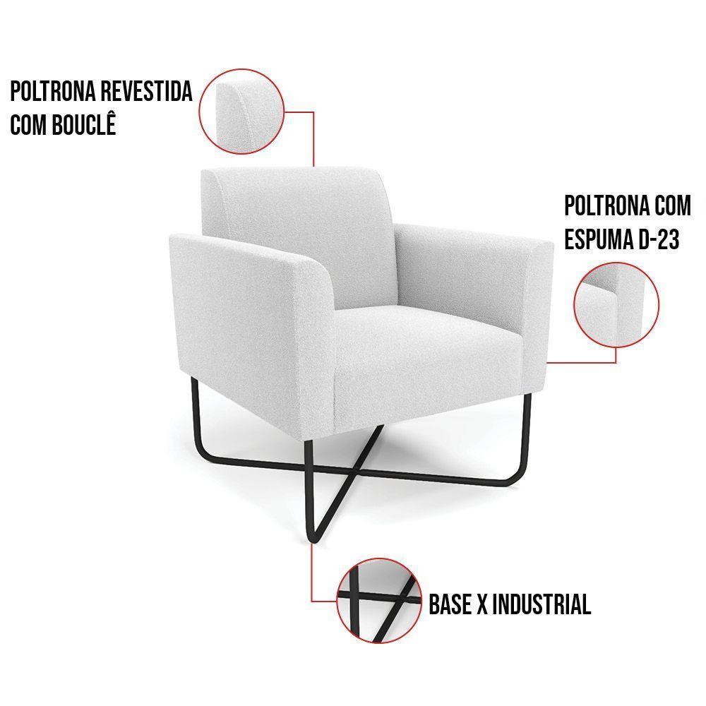 Poltrona Sala Base X Industrial Preto Kit 2 Marisa Bouclê Off White D03 - DRossi - 7