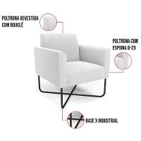 Poltrona Sala Base X Industrial Preto Kit 2 Marisa Bouclê Off White D03 - DRossi - 2