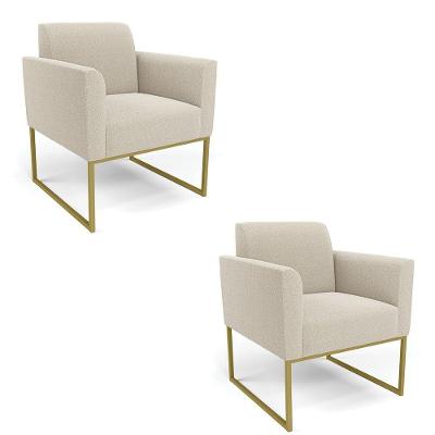 Poltrona Sala Estar Industrial Dourado Kit 2 Marisa Bouclê Off White D03 - DRossi