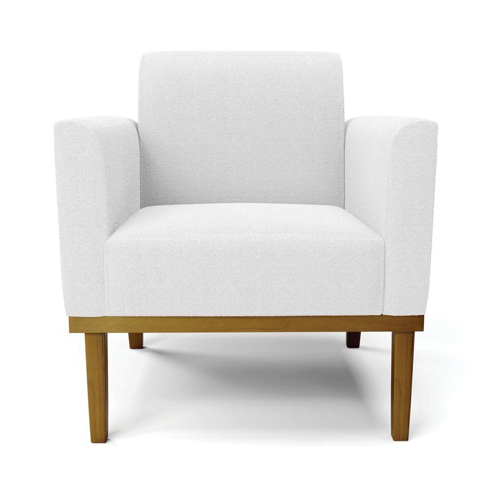 Poltrona Para Sala Base Madeira Castanho Marisa Bouclê Off White D03 - DRossi - 5