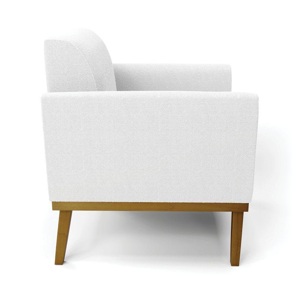 Poltrona Para Sala Base Madeira Castanho Marisa Bouclê Off White D03 - DRossi - 6