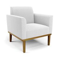 Poltrona Para Sala Base Madeira Castanho Marisa Bouclê Off White D03 - DRossi - 1