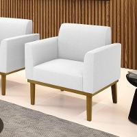 Poltrona Para Sala Base Madeira Castanho Marisa Bouclê Off White D03 - DRossi - 2